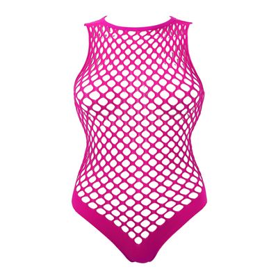TSSOE Fishnet Lingerie Bodysuit for Women Hollow Out See Through One Piece Monokini Swimsuit Rose Netted One Size