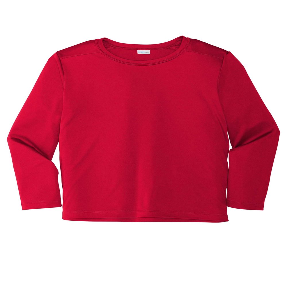 SPORT-TEK Youth Posi-UV Pro Long Sleeve Tee | Athletic Shirt for Boys & Girls, Lightweight Summer Clothing, Sun Protection True Red