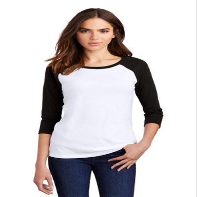 District Women's Perfect Tri 3/4-Sleeve Raglan. DM136L XXL Black/ White