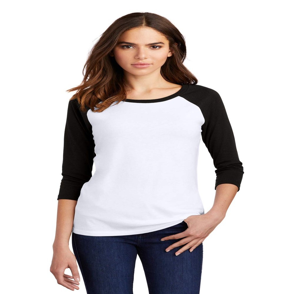 District Women's Perfect Tri 3/4-Sleeve Raglan. DM136L XXL Black/ White