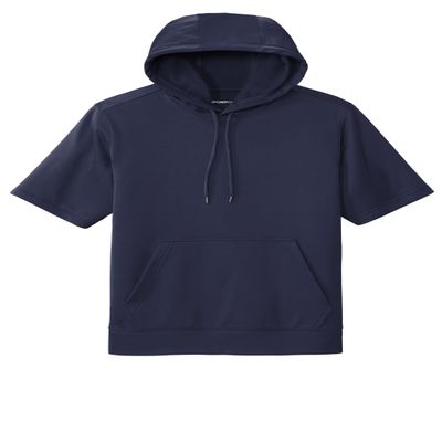 SPORT-TEK Unisex Sport-Wick Fleece Short Sleeve Hooded Pullover, Navy, Large