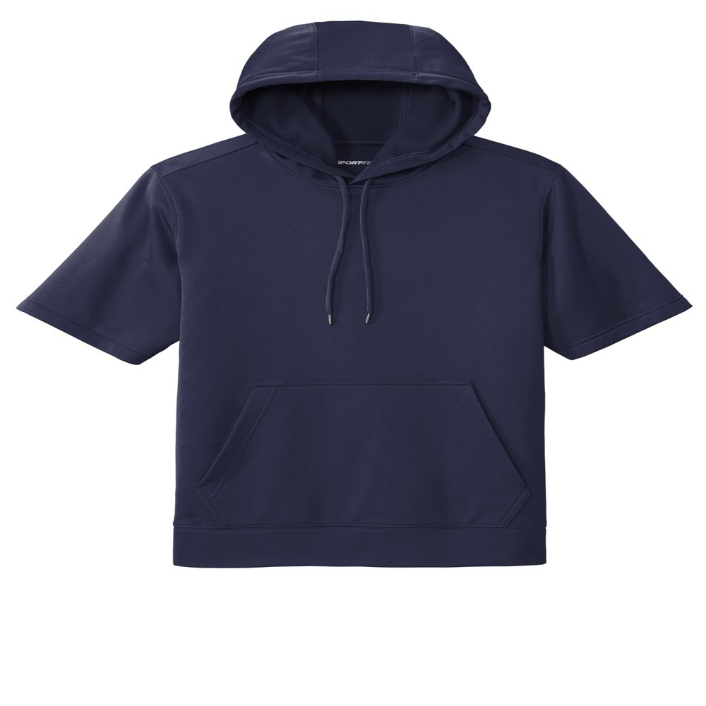 SPORT-TEK Unisex Sport-Wick Fleece Short Sleeve Hooded Pullover, Navy, Large