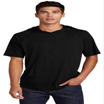 SPORT-TEK Unisex PosiCharge Tri-Blend Wicking Short Sleeve Hoodie, Black Triad Solid, Medium
