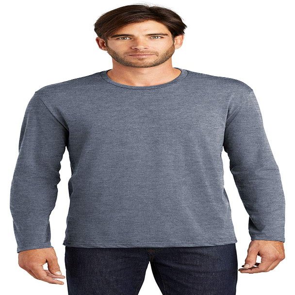 District Perfect Weight Long Sleeve Tee. DT105 M Heathered Navy