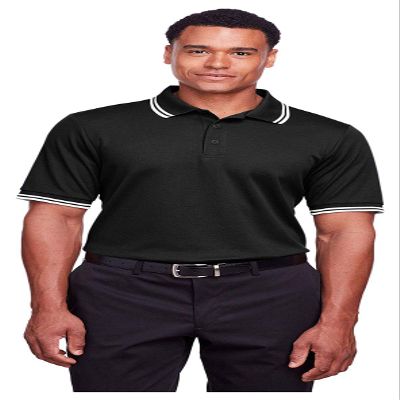 Devon & Jones Men's CrownLux Performance Plaited Tipped Polo M Black/White