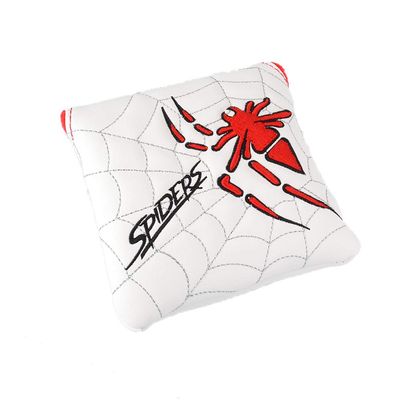 GOOACTION 1PC Spider Golf Club Mallet Putter Cover Magnetic Closure with Creative Embroidery Pattern Synthetic Leather White Golf Head Covers