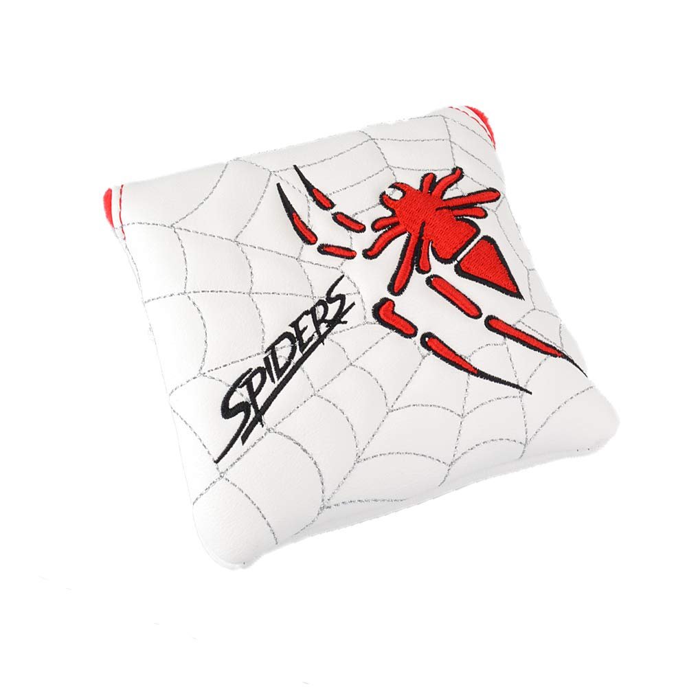 GOOACTION 1PC Spider Golf Club Mallet Putter Cover Magnetic Closure with Creative Embroidery Pattern Synthetic Leather White Golf Head Covers
