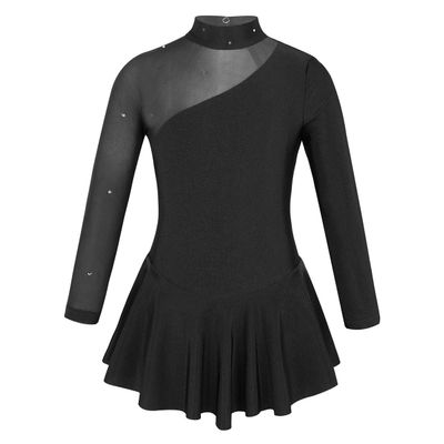 Hansber Kids Girls Ballet Dance Gymnastics Unitard Leotard Long Sleeves Keyhole Back Ice Roller Skating Dress Black 14