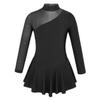 Hansber Kids Girls Ballet Dance Gymnastics Unitard Leotard Long Sleeves Keyhole Back Ice Roller Skating Dress Black 14 view 1