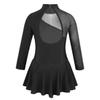 Hansber Kids Girls Ballet Dance Gymnastics Unitard Leotard Long Sleeves Keyhole Back Ice Roller Skating Dress Black 14 view 2