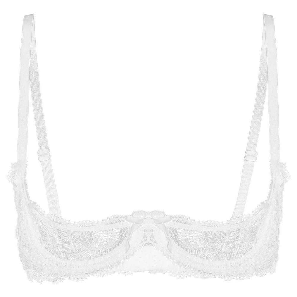 Aislor Women's Sexy Sheer Lace 1/4 Cups Push Up Underwire Bra Tops Balconette Bralette White Medium