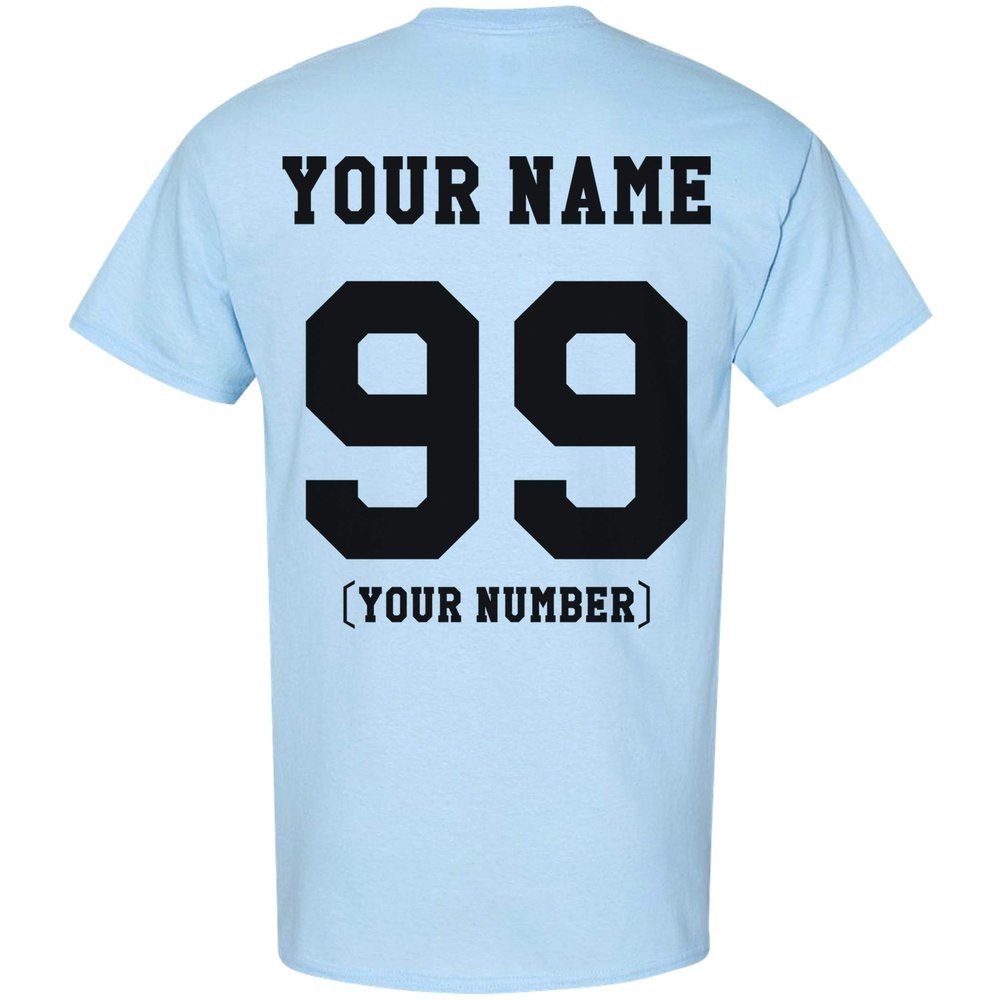 Custom T Shirts for Men & Women Add Your Own Text Personalized Back Side T-Shirt Light Blue