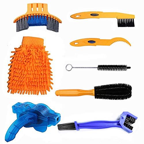 Smaman Precision Bicycle Cleaning Brush Tool Set Including Bike Chain Scrubber, Fit for Mountain, Road, City, Hybrid,MTB,BMX Bike and Folding Bike 8 Pieces Kit