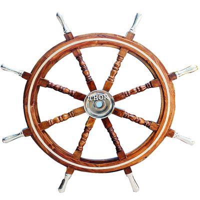 THOR INSTRUMENTS Nautical Brown Wooden Ship Wheel Pirate Home Decor Ships Wheel for Boats and Walls 36" Rustic Vintage Home Decor Gifts