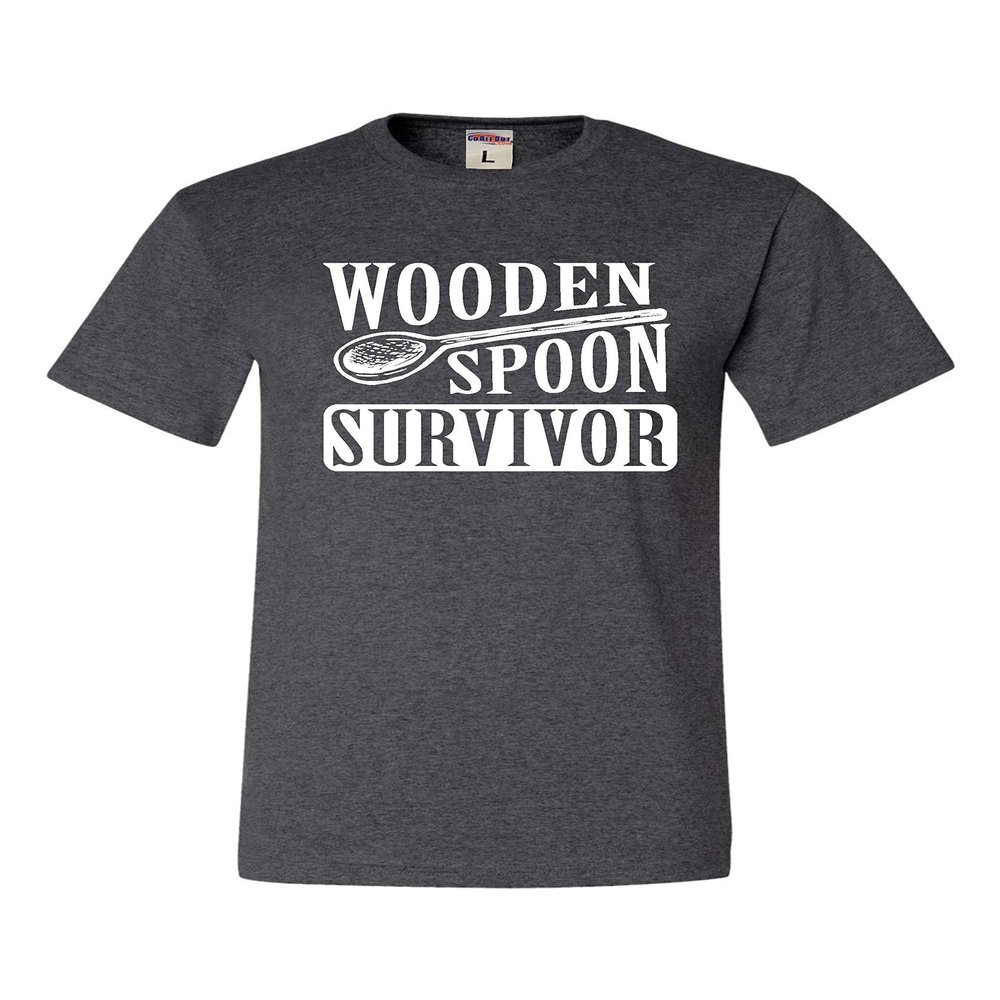 Go All Out X-Large Heather Black Adult Wooden Spoon Survivor Funny T-Shirt