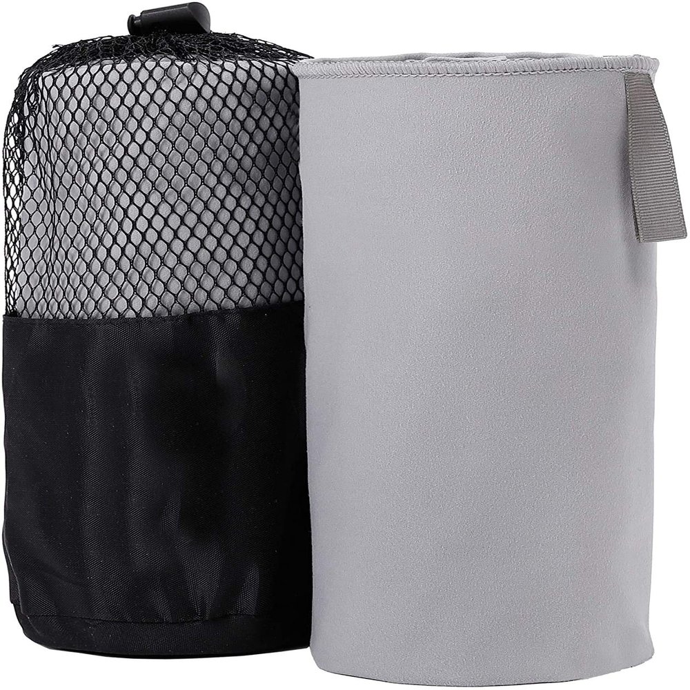 BIRDROCK HOME Multi-Purpose Microfiber Towel for The Beach, Travel, Pets or Camping - Large 31 x 63 - Grey - Quick-Dry - Absorbent Lightweight Compact - Mesh Bag - Kids Hiking Outdoor