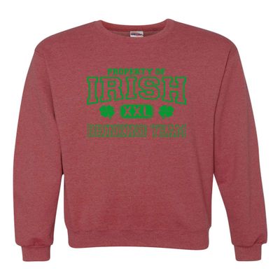 Go All Out Small Vintage Heather Red Adult Property Of Irish Drinking Team St. Patricks Day Sweatshirt Crewneck