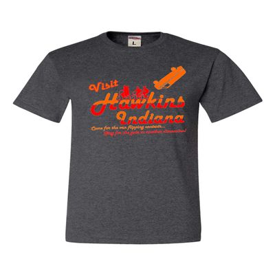 Go All Out XXXXX-Large Heather Black Adult Visit Hawkins Indiana Funny T-Shirt