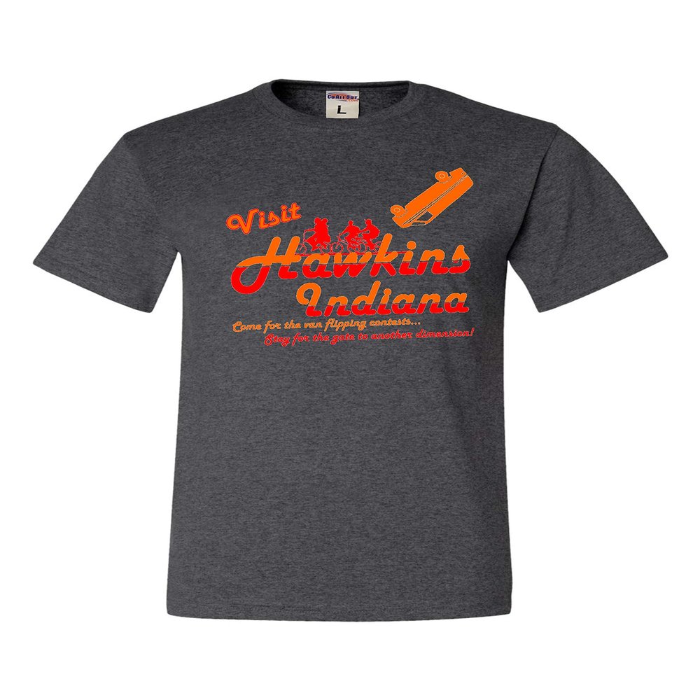 Go All Out XXXXX-Large Heather Black Adult Visit Hawkins Indiana Funny T-Shirt