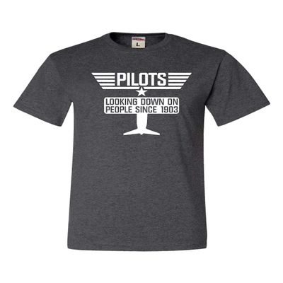 Go All Out XX-Large Heather Black Adult Pilots Looking Down On People Since 1903 T-Shirt