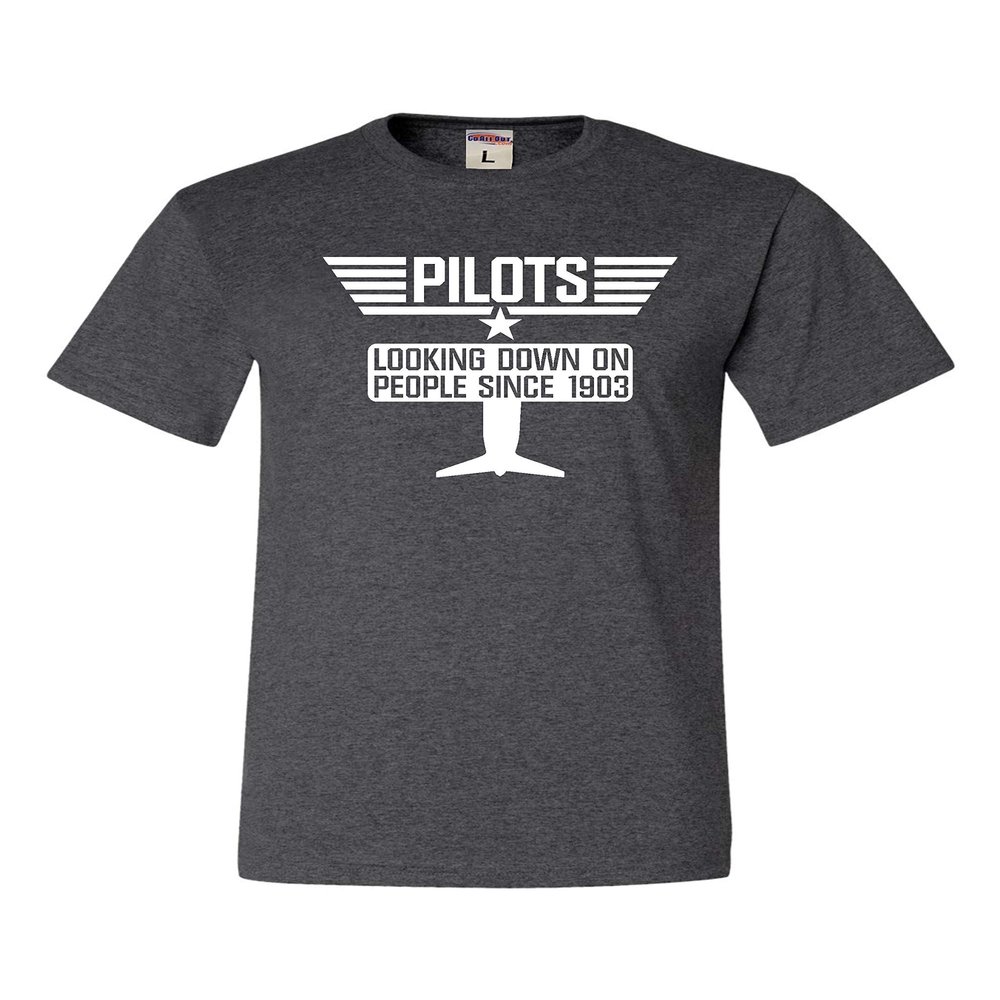 Go All Out XX-Large Heather Black Adult Pilots Looking Down On People Since 1903 T-Shirt
