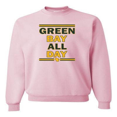 Go All Out Large Classic Pink Adult Green Bay All Day Sweatshirt Crewneck