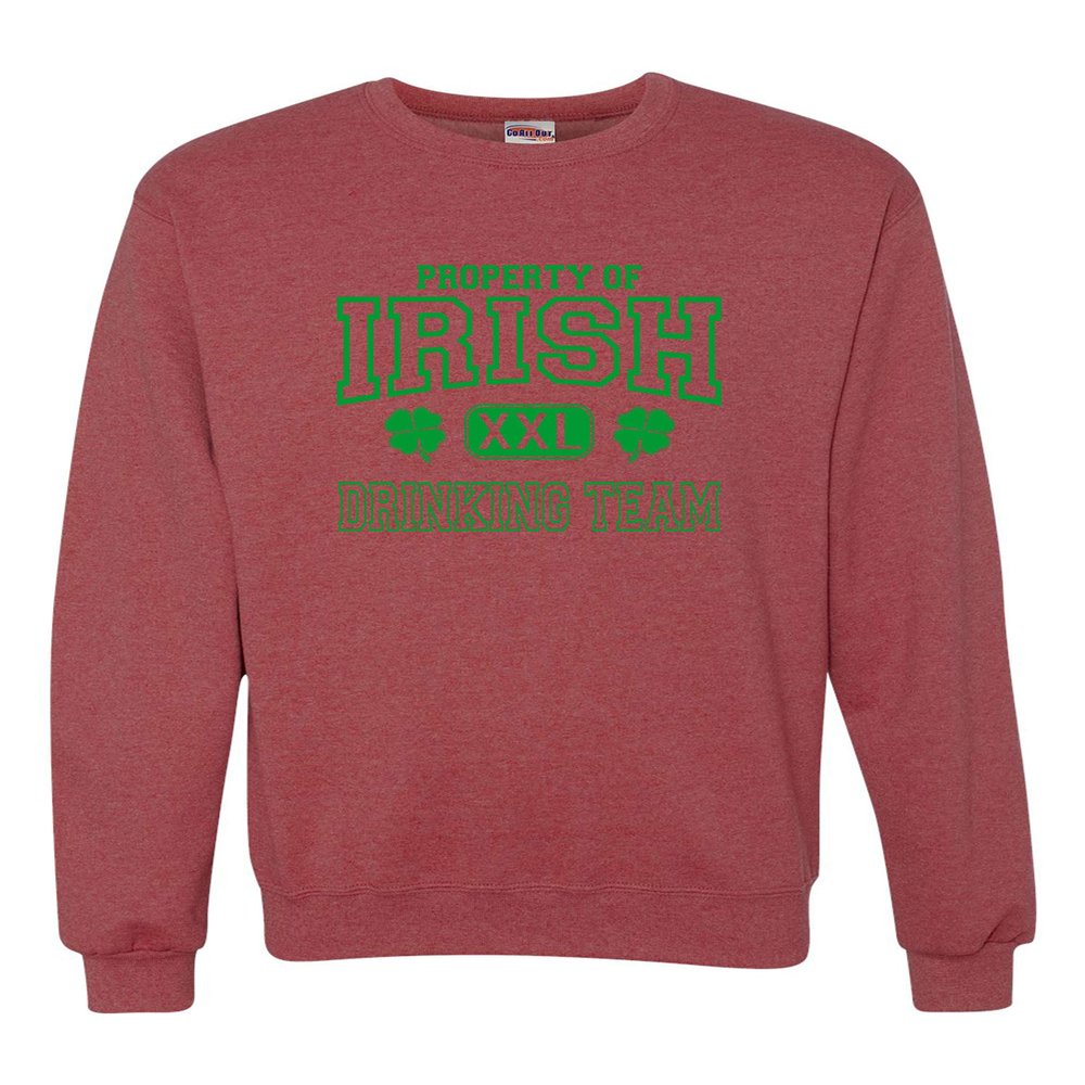 Go All Out X-Large Vintage Heather Red Adult Property Of Irish Drinking Team St. Patricks Day Sweatshirt Crewneck