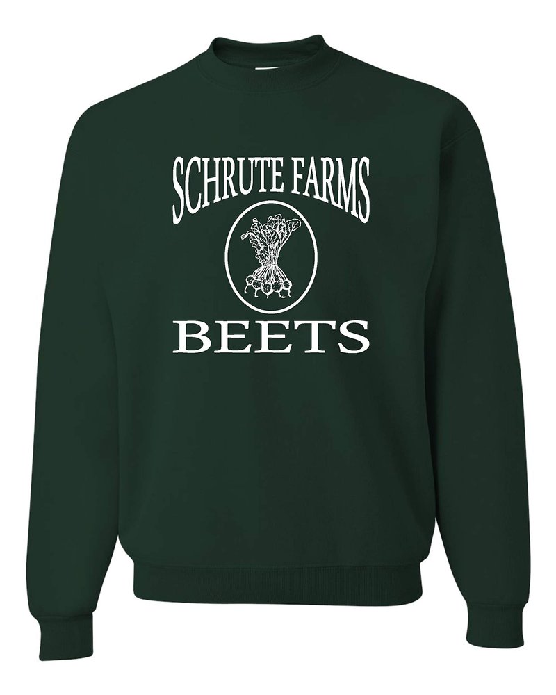 Go All Out Small Forest Green Adult Schrute Farms Beets Sweatshirt Crewneck