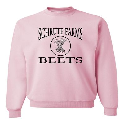 Go All Out Large Classic Pink Adult Schrute Farms Beets Sweatshirt Crewneck