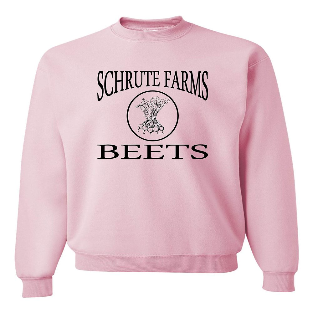 Go All Out Large Classic Pink Adult Schrute Farms Beets Sweatshirt Crewneck