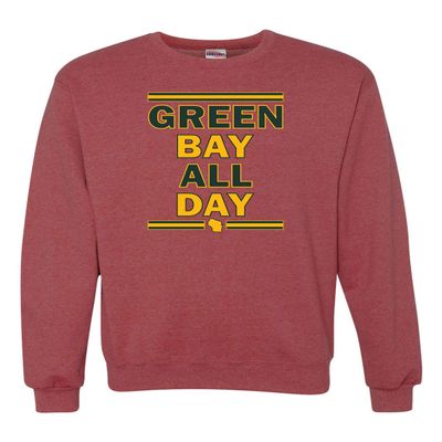 Go All Out X-Large Vintage Heather Red Adult Green Bay All Day Sweatshirt Crewneck