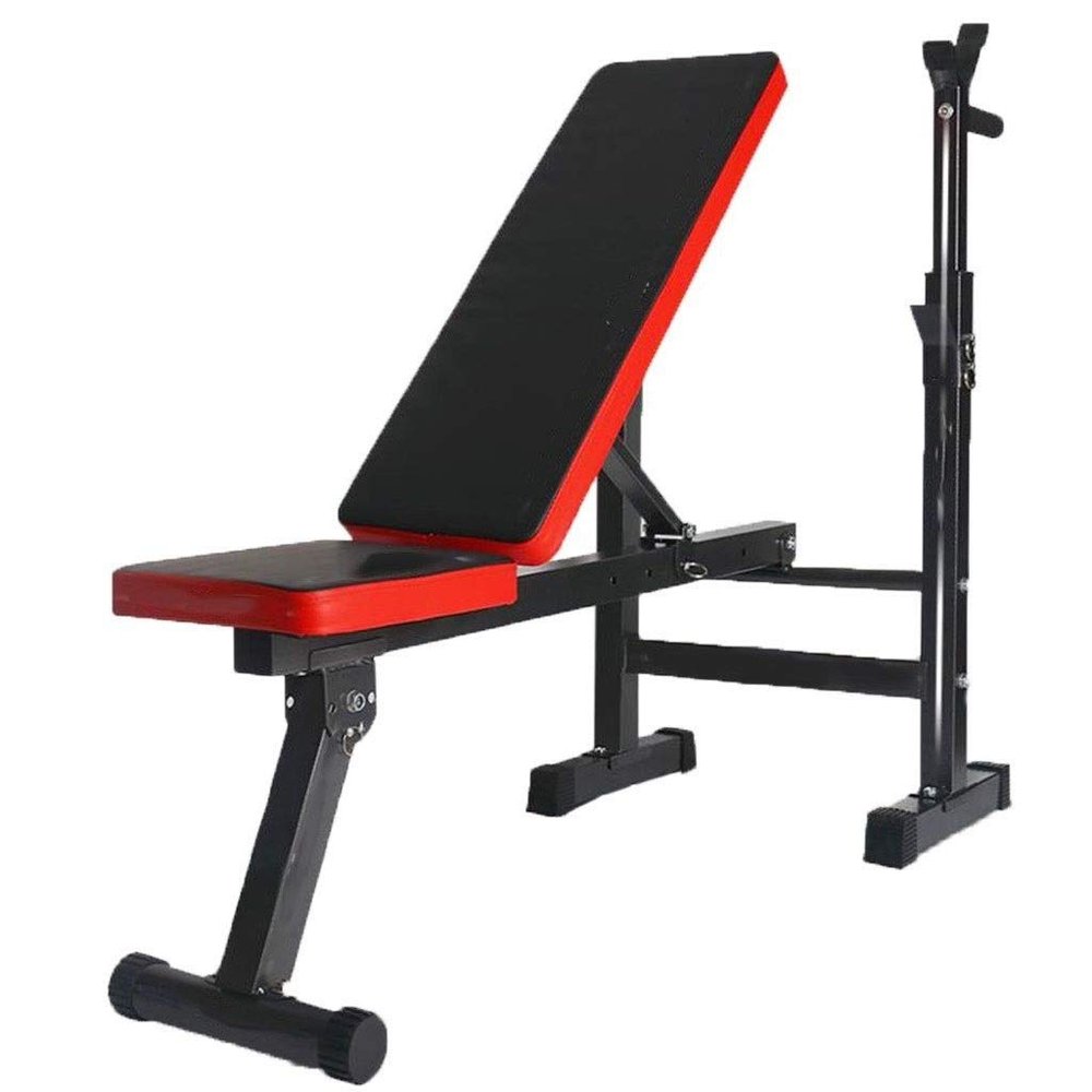 Folding Weightlifting Bed Squat Rack Men's Fitness Barbell Rack Bench Press Multifunctional Shelf Home Indoor Gym Strength Training Rack Adjustable Bracket Squat Rack