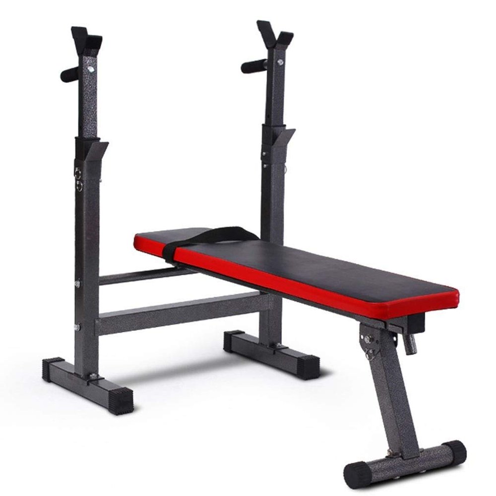 Squat Rack Folding Weightlifting Bed Bench Press Men's Fitness Barbell Rack Multifunctional Shelf Adjustable Bracket Home Indoor Gym Squat Rack (Color : Black, Size : 59 * 127*(80~110) cm)