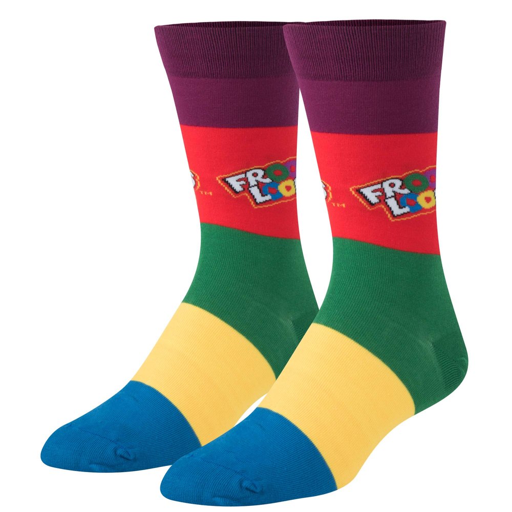 Crazy Socks, Froot Loops Cereal, Novelty Silly Fun Crew Socks for Men