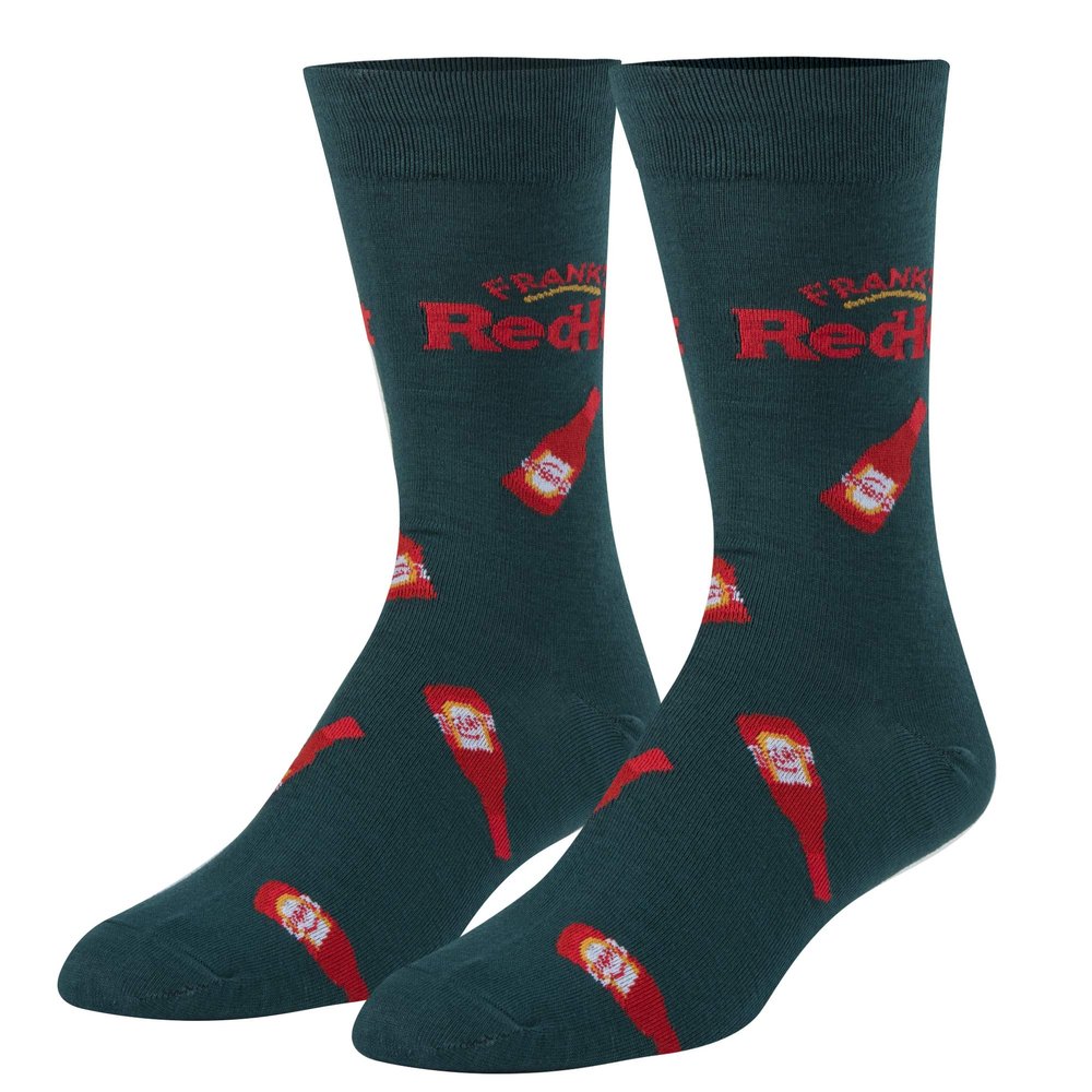 Crazy Socks, Franks Red Hot, Funny Socks for Men Women, Fun Crew Print, Large
