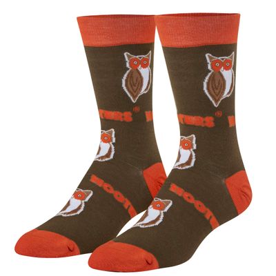 Crazy Socks Hooters Crew Socks Officially Licensed Restaurant Logo Novelty Socks Unisex Large Brown & Orange Crew Fun Gift for Food & Sports Fans