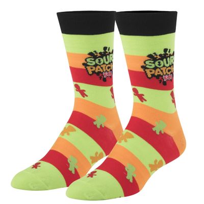 Crazy Socks  Sour Patch Kids Crew Socks  Official Candy Graphic Merch  Large Size Polyester Blend  Fun Novelty Gift Socks for Men & Women