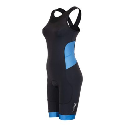 Kona Women's Triathlon Race Suit - Speedsuit Skinsuit Trisuit Sleeveless - One-Piece Vest and Short Combo with Body-Mapped Ventilation (Black/Blue, X-Large - Size 10)