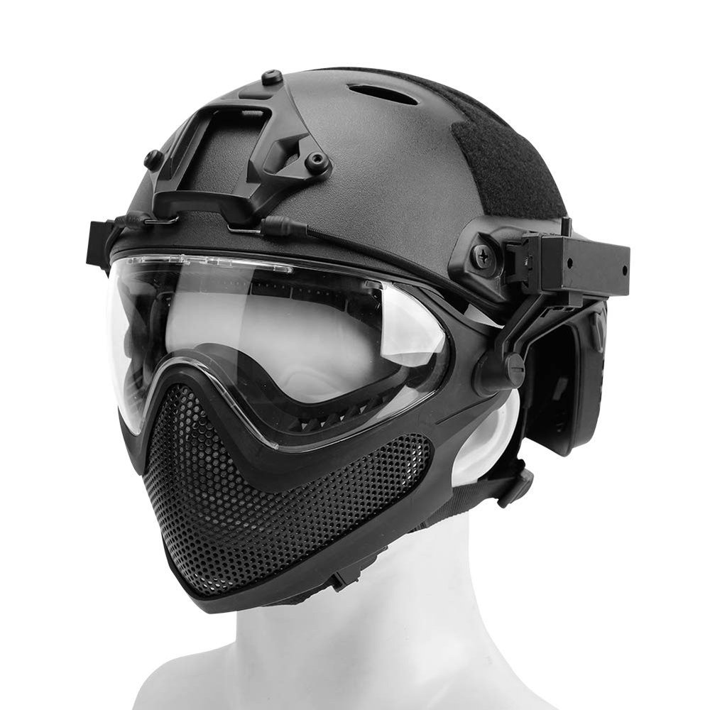 N / A Integrated Tactical PJ Helmet F23 with Removable Mask and Goggles for Airsoft Paintball CS WarGame