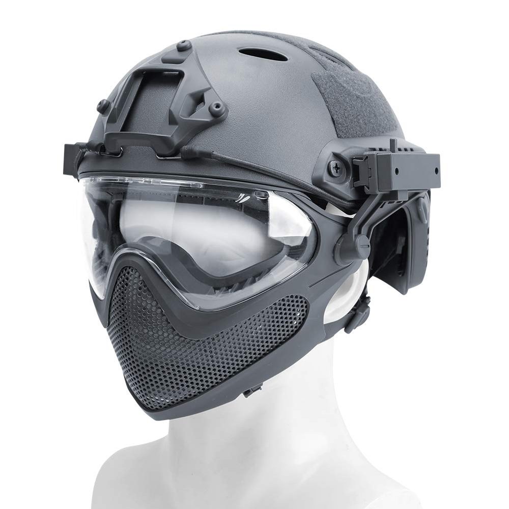 Integrated Tactical PJ Helmet F26 with Removable Mask and Goggles for Airsoft Paintball CS WarGame