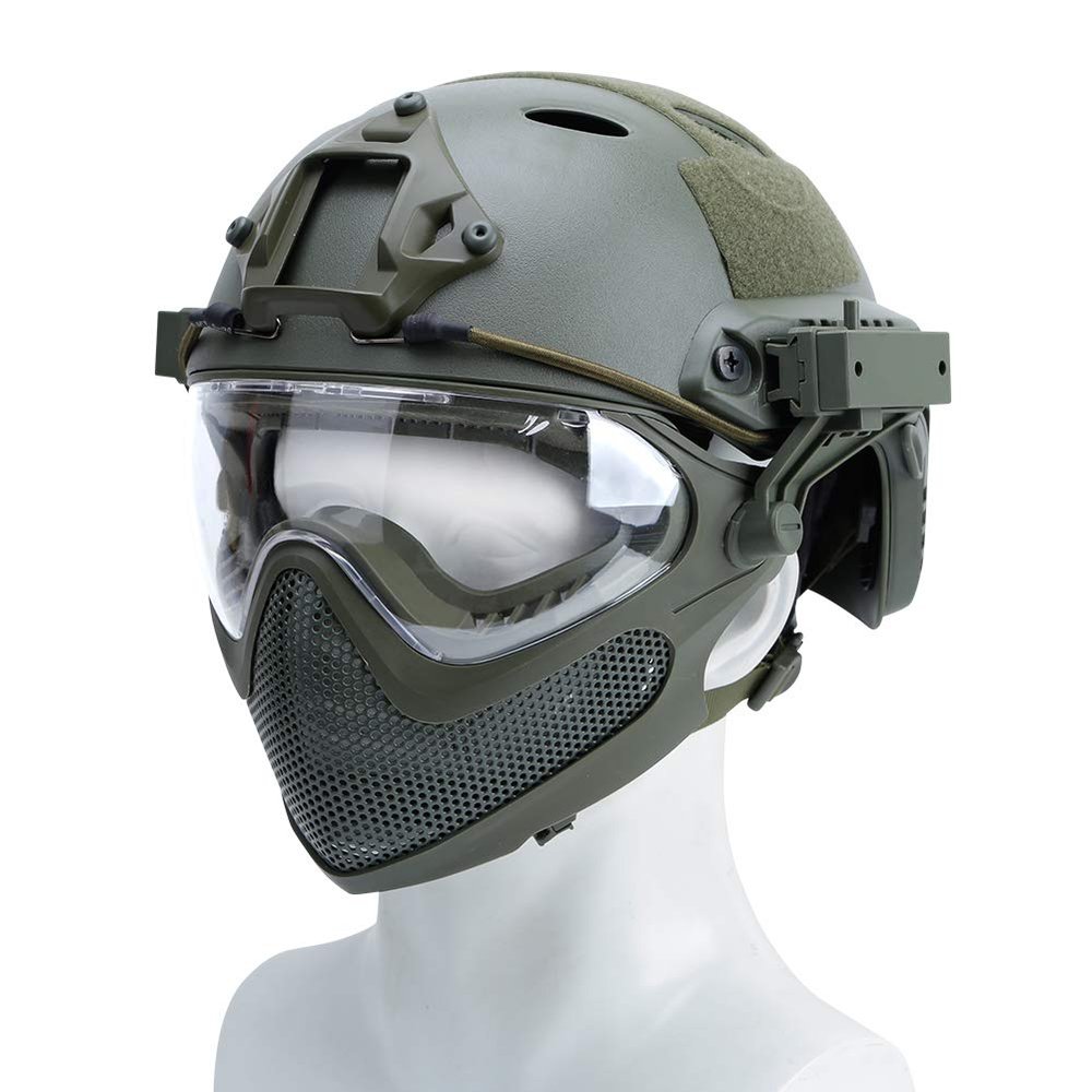 Integrated Tactical PJ Helmet F24 with Removable Mask and Goggles for Airsoft Paintball CS WarGame