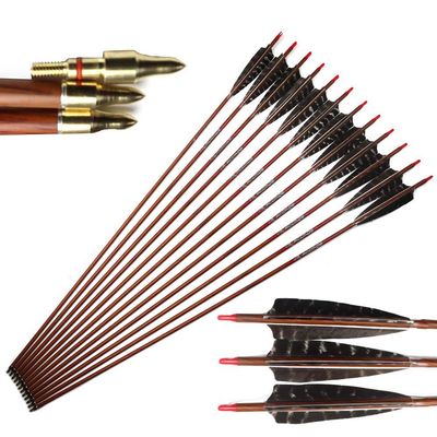 32" Carbon Arrows 550 Spine Wood-Like Arrow with 5" Real Feather Fletchings Removable Field Tips for Archery Target Practice Hunting Compound Recurve Bow Longbow 6 Pack