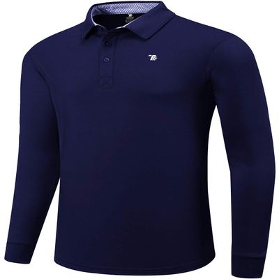 MoFiz Men's Long Sleeve Shirts Quick Dry Men's Polo Shirts Long Sleeve Button Down Mens Shirts Casual with Collar A-Navy