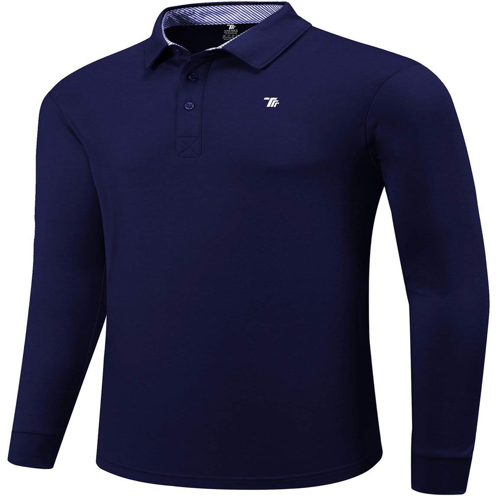 MoFiz Men's Long Sleeve Shirts Quick Dry Men's Polo Shirts Long Sleeve Button Down Mens Shirts Casual with Collar A-Navy