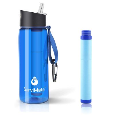SurviMate Blue Filtered Water Bottle and Replacement Filter