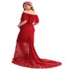 MYRISAM Women Off The Shoulder Lace Maternity Dress Bridesmaid Wedding Evening Baby Shower Dress Maxi Photography Gown Deep Red L view 4