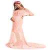 MYRISAM Women Off The Shoulder Lace Maternity Dress Bridesmaid Wedding Evening Baby Shower Dress Maxi Photography Gown Pink M view 2