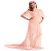 MYRISAM Women Off The Shoulder Lace Maternity Dress Bridesmaid Wedding Evening Baby Shower Dress Maxi Photography Gown Pink M view 3