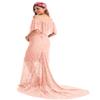 MYRISAM Women Off The Shoulder Lace Maternity Dress Bridesmaid Wedding Evening Baby Shower Dress Maxi Photography Gown Pink M view 4