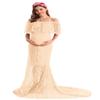 MYRISAM Women Off The Shoulder Lace Maternity Dress Bridesmaid Wedding Evening Baby Shower Dress Maxi Photography Gown Apricot M view 1